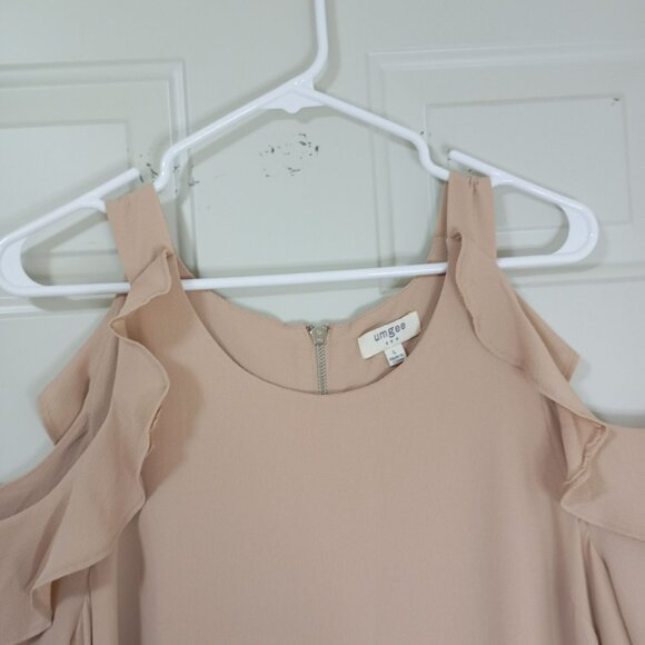 Umgee USA Cold Shoulder Ruffle Sleeve Beige Tunic Dress Size L Womens. - Picture 4 of 10